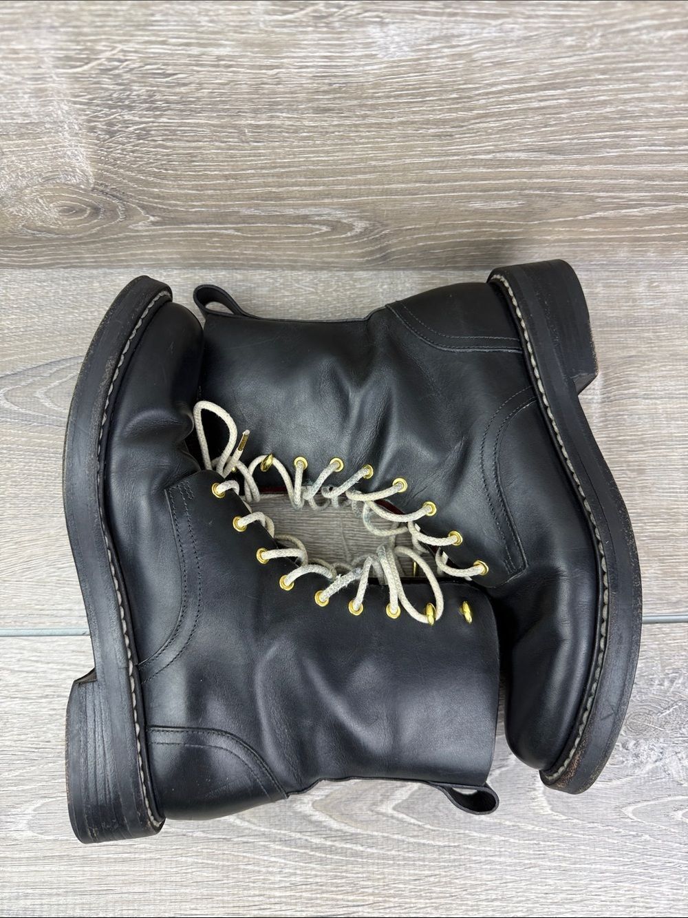 Rag & Bone Emil Women’s Sz 9/EU 39 Black Leather Lace Up Gold Eyelet Combat Boot - Picture 9 of 14